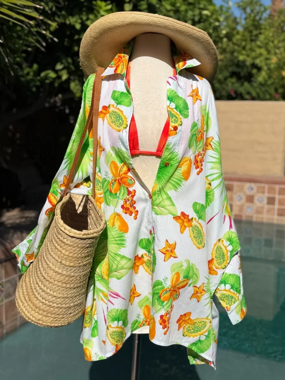 ESCADA Vintage Tropical Cotton Resort Tunic Luxury Swim Cover Up